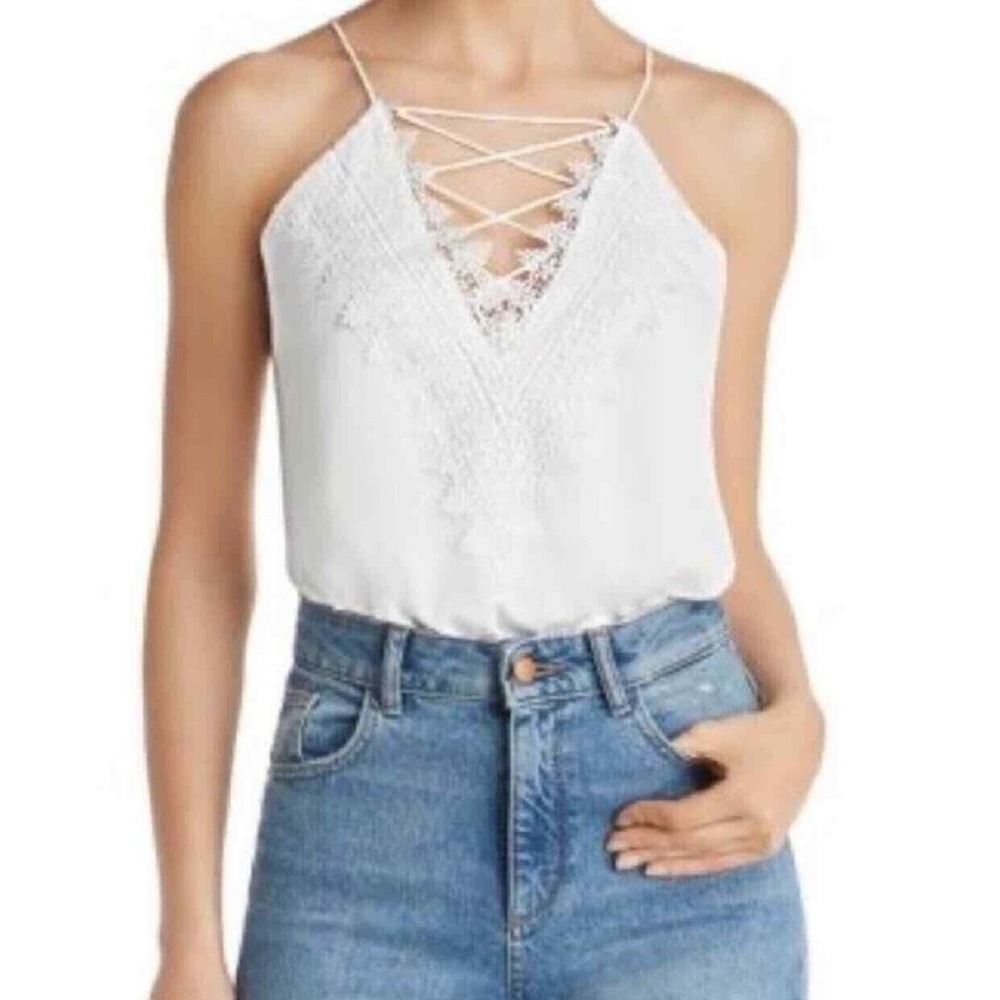 Wayf White Lace-Up Camisole Top